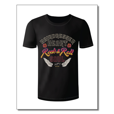 55th Anniversary T Shirt (Black) -  Hairdresser Heart Rock Design